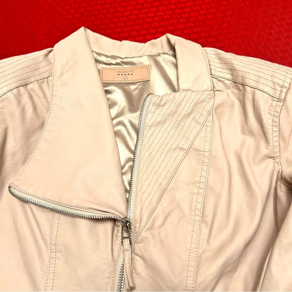 BlankNYC Size S Pretty in Pink Faux Leather Moto Jacket Zipper Closures EUC!! - Picture 5 of 6